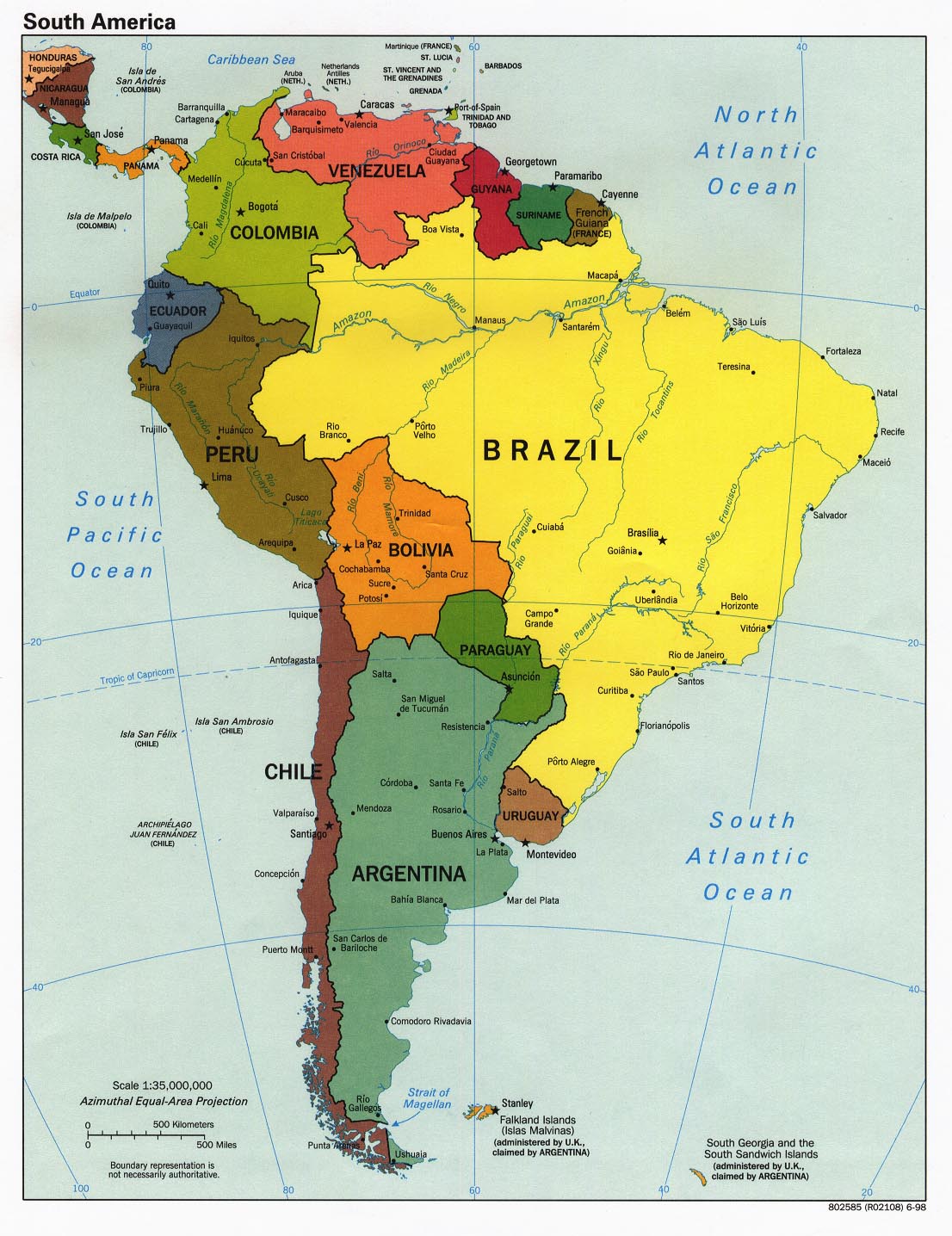 Politisk kart Sør-Amerika 1998