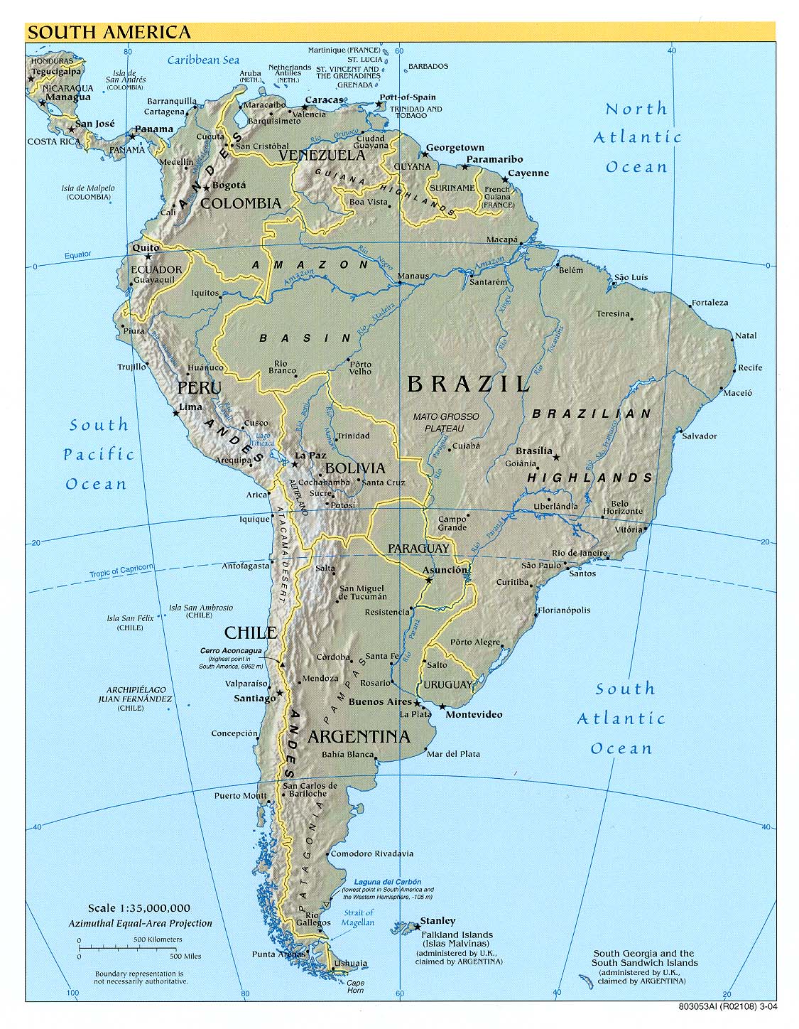 Terreng kart Sør-Amerika 2004