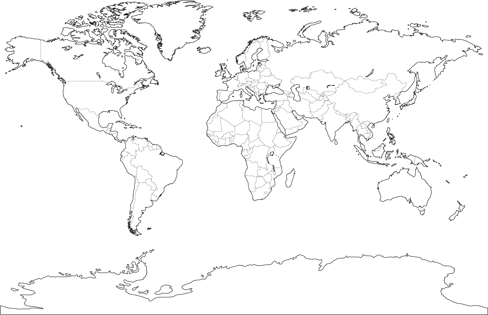 Blank verdenskart med grenseområdene