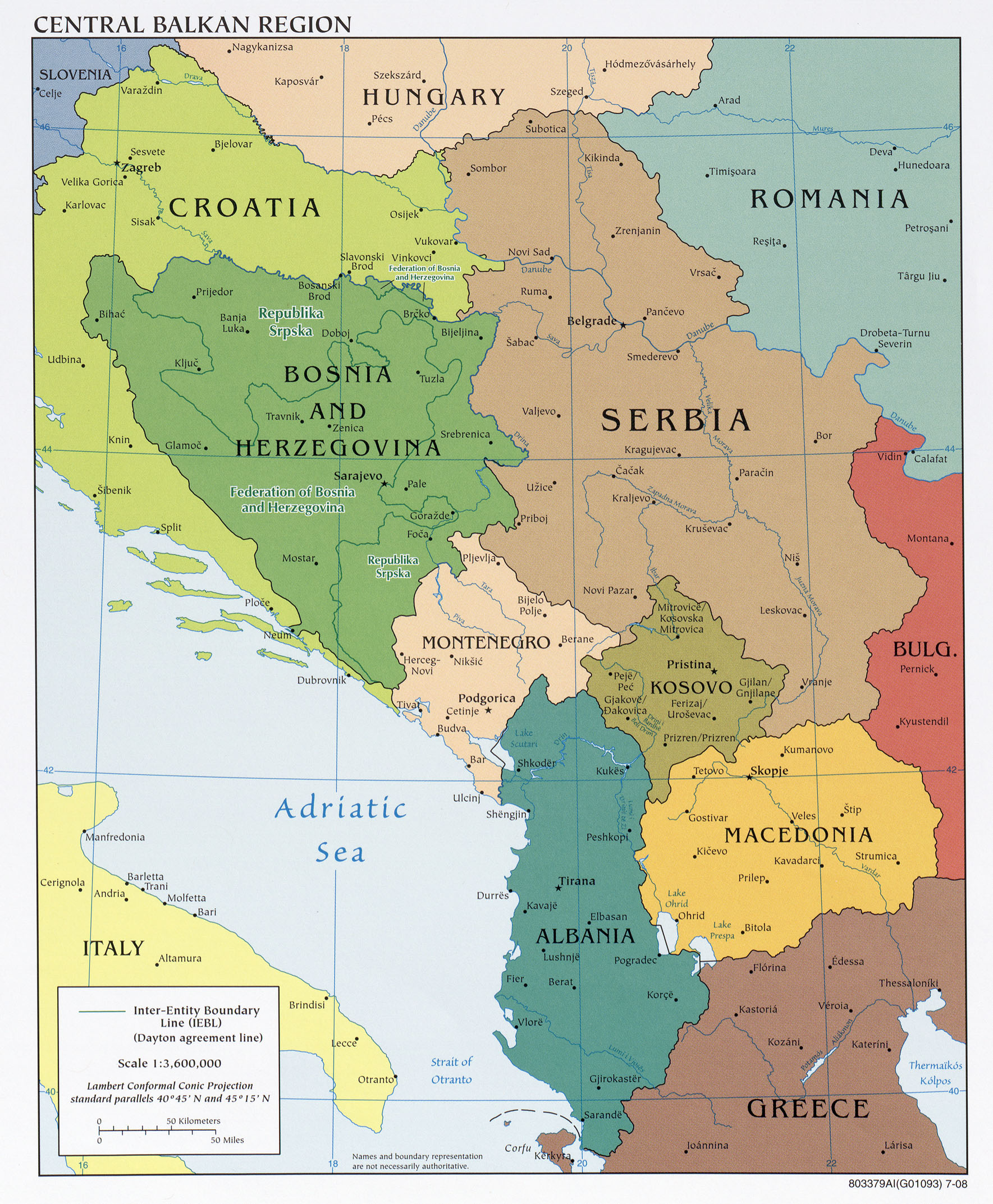 Politisk kart Balkan region 2008
