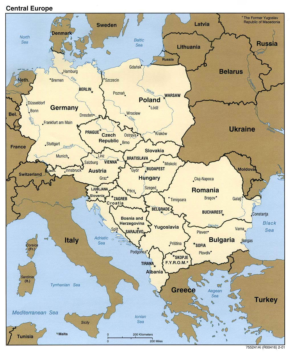 Politisk kart Sentral Europa 2001