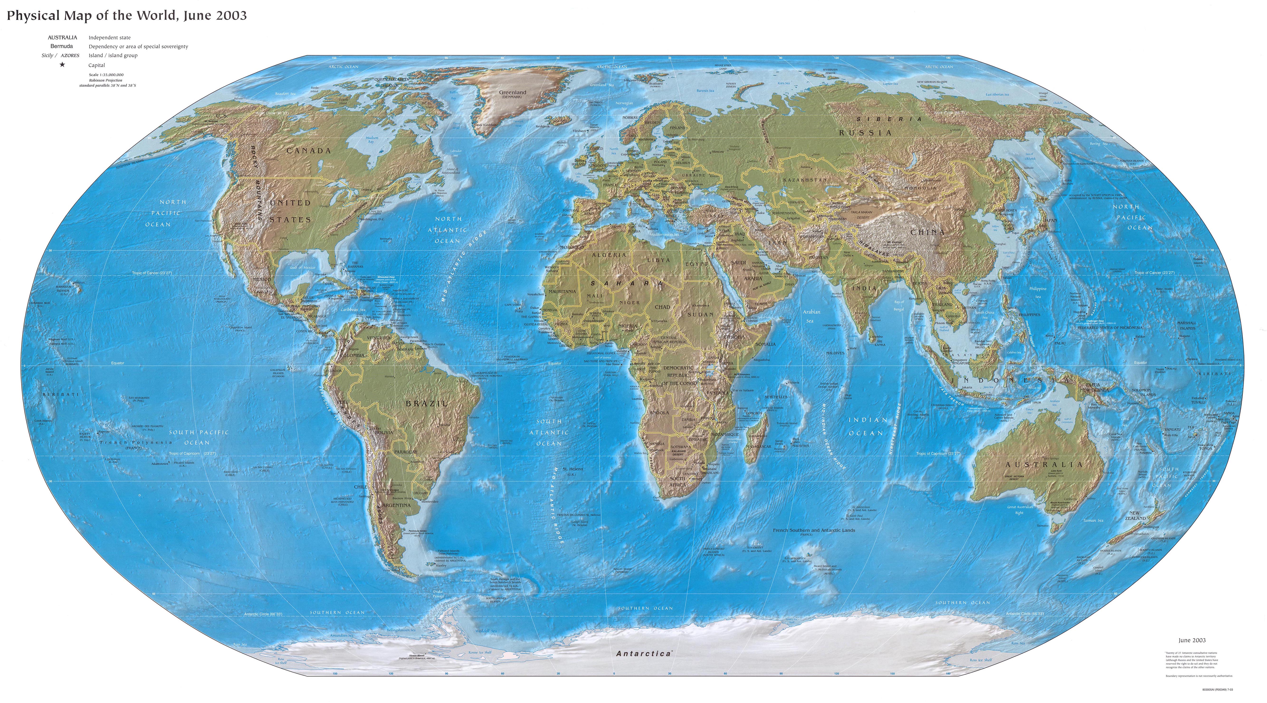 Fysisk kart over verden