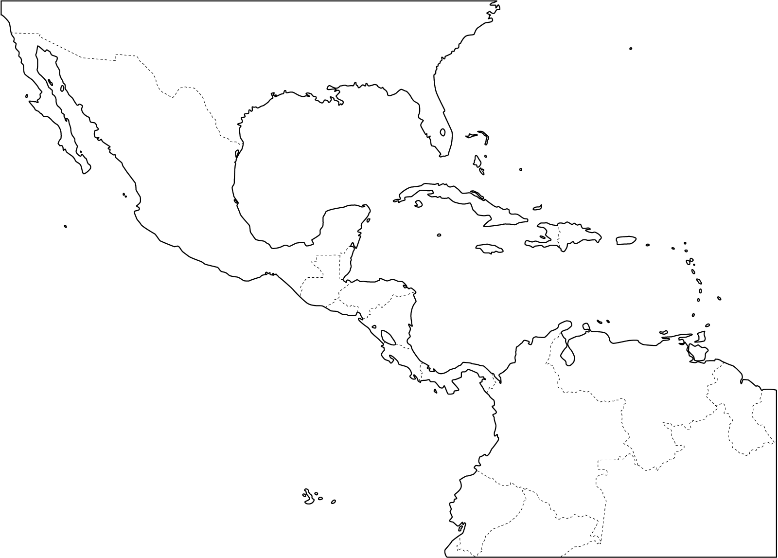 Blank kart Mellom-Amerika
